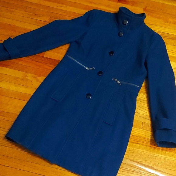3550100 Blue High Collar Coat
